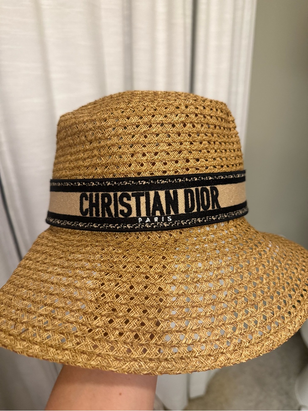Dior Woven Straw Sun Hat with Black & Cream Logo Band - Picture 4 of 5